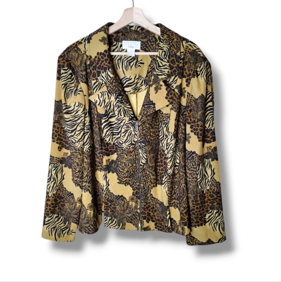 Studio C Plus Leopard Zebra Print Jacket 24W | Zip Front Vintage Y2K Statement - Picture 1 of 9